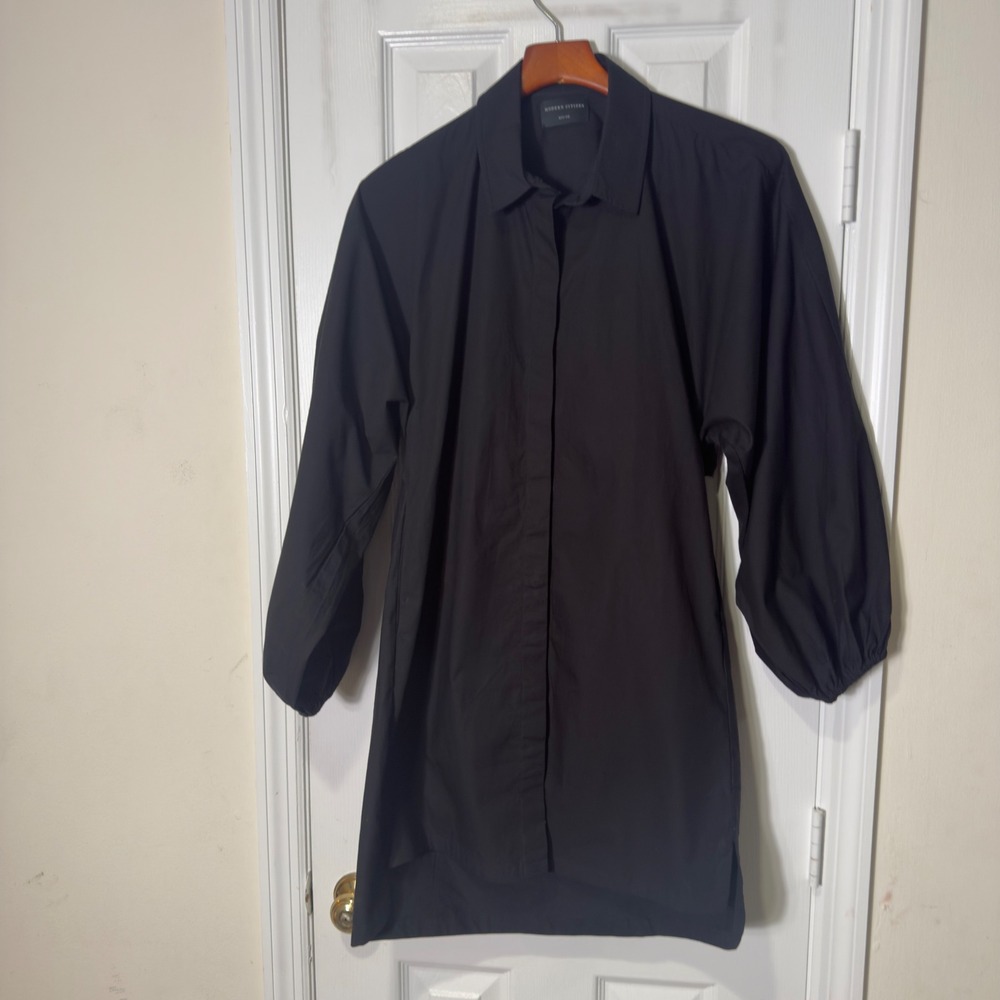 Modern Citizen Black Shirt Dress Women's Medium Button Front Minimalist Midi - Picture 3 of 11